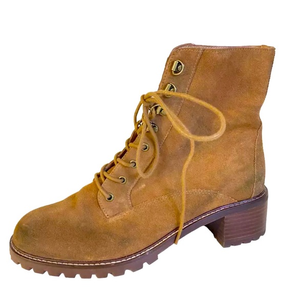 Madewell Shoes - Madewell brown suede lugsole high heel combat boots sz 10